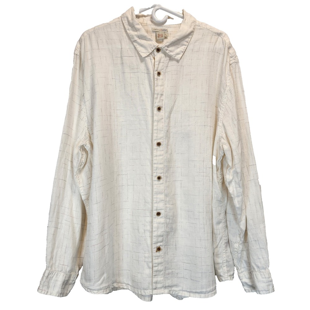 Carbon 2 Cobalt Mens Size XL Breathable 100% Linen Ivory Long Sleeve Button Up